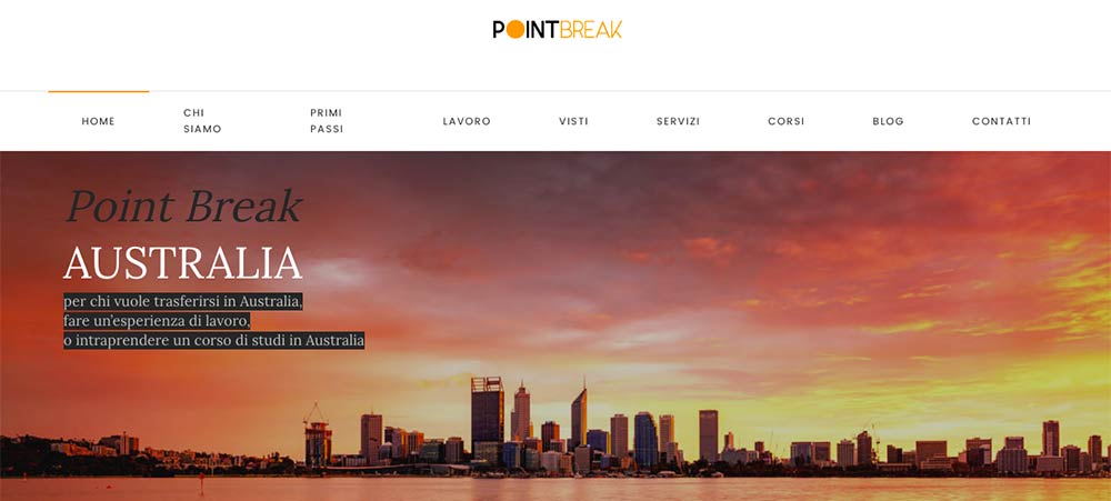 Creazione sito Web di Point Break Australia, agenzia a Perth
